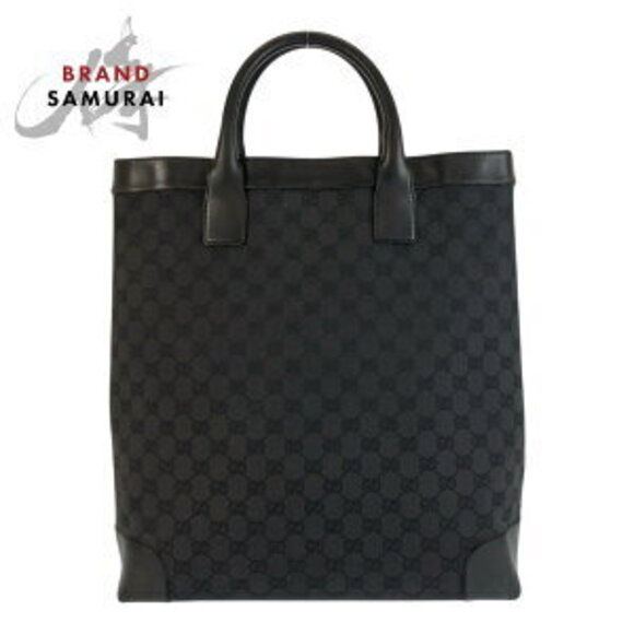 Gucci Handbags - GUCCI black GG canvas leather tote bag shoulder